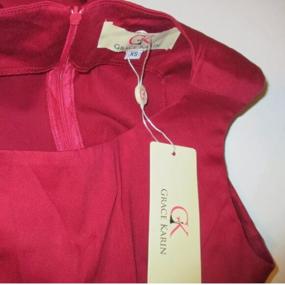 Red Sleeveless Dress XS Flared Skirt Cotton Blend NWT Back Zip Back Zip - Picture 2 of 5